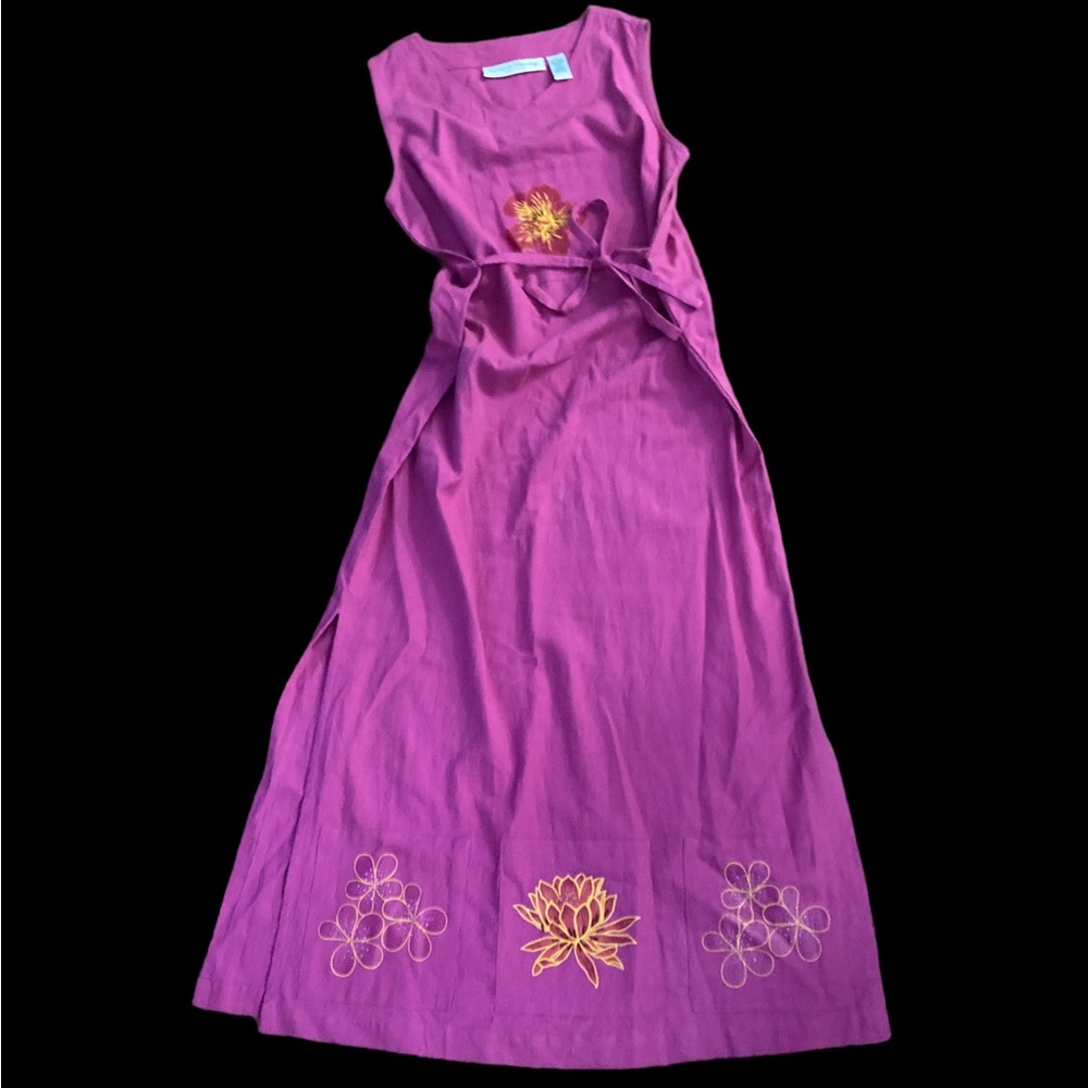 French Laundry Fuchsia Linen Blend Dress with Amazing Floral Detail-S-SO PRETTY